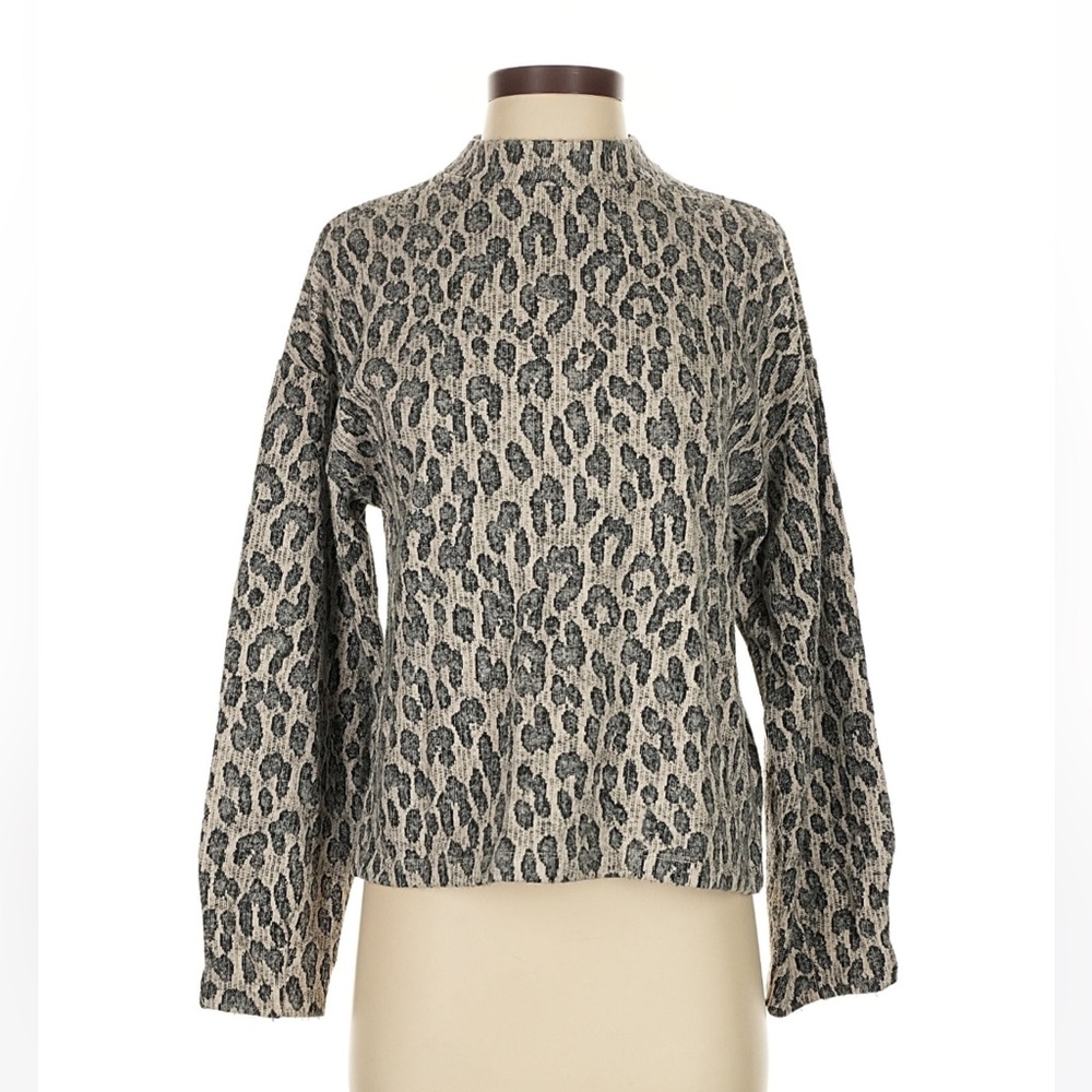 NWT Zara Leopard-Print Crewneck Sweater Mock Neck
